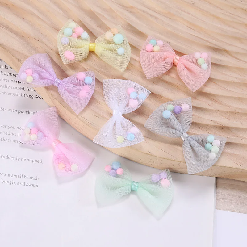 10 Stück/Lot Bonbonfarbenes Tüllband Schleife mit Schaumstoffball für DIY-Bastelarbeiten, Hochzeitsdekoration, Haarspangen und Kleidungszubehör – Detail 4