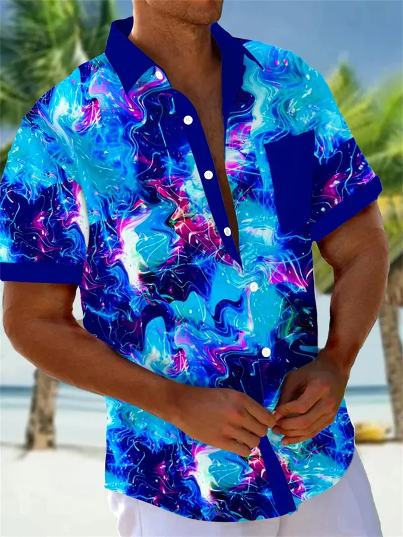 

New men's shirt button summer print men's street 3D print plus size Hawaiian beach breathable short sleeved shirt