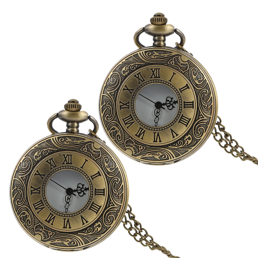 2 шт., карманные часы в стиле ретро в стиле стимпанк, римские цифры, кварцевый механизм, винтажная одежда, износостойкие мужские подвесные часы для особых случаев