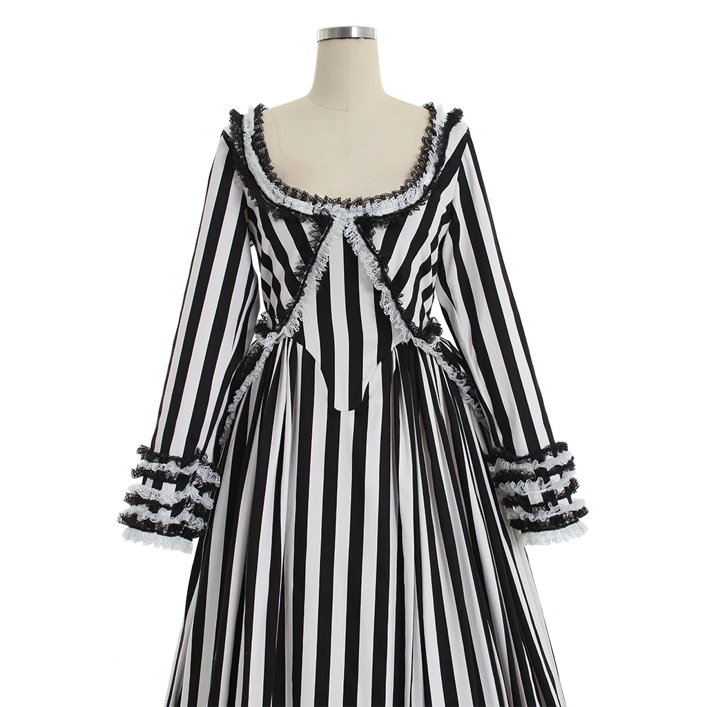 فستان تنكري مخطط باللونين الأسود والأبيض ، ملابس مفرغة نعسان ، أزياء كاترينا فان شرابة ، ثوب حسناء ، حفلة هالوين