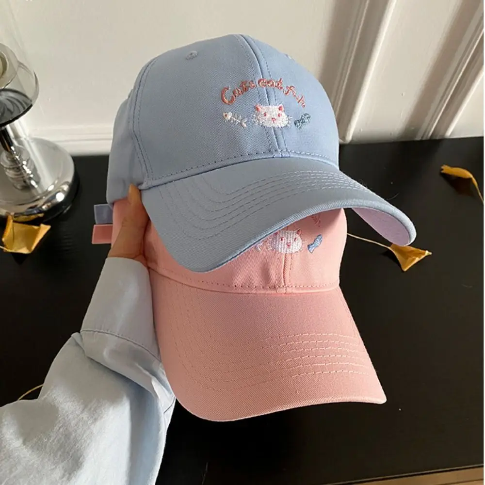 أزياء التطريز القط الكرتون قبعة بيسبول واقية من الشمس عارضة ظلة قبعة لينة لطيف بلغت ذروتها قبعة في الهواء الطلق #5