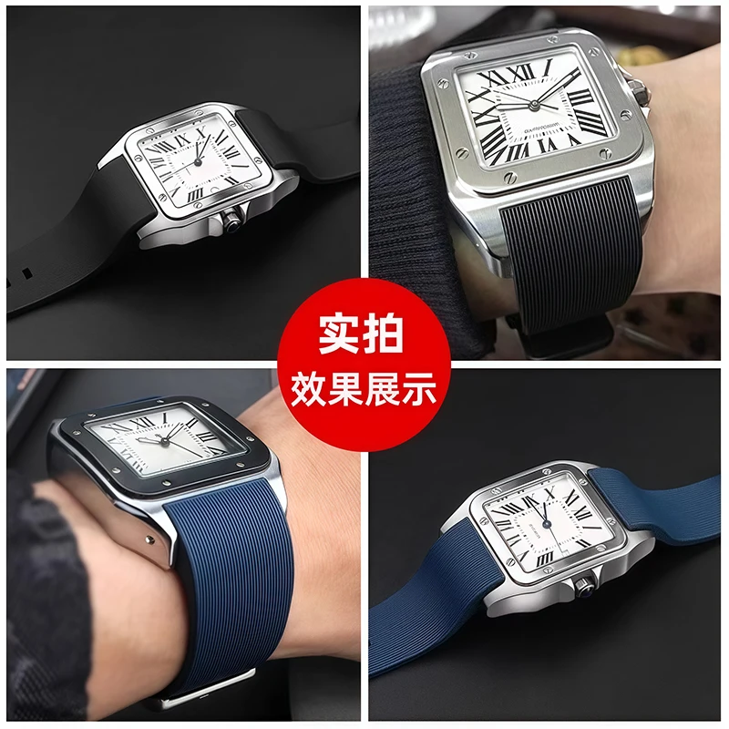 Special Interface Rubber Strap For Cartier Santos 100 Series unisex Waterproof Silicone watch Band 20mm 23mm Black Blue Bracelet