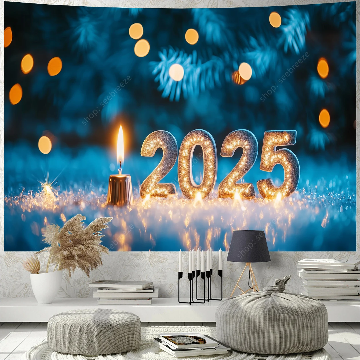 Happy New Year 2025 Tapestry Wall Hanging for Boho Room Decor Aesthetic Hippie Home Wall Decor New Year's Gifts for Friends