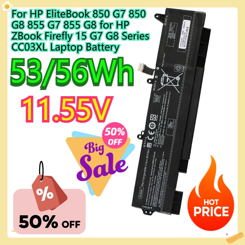 

For HP EliteBook 850 G7 850 G8 855 G7 855 G8 for HP ZBook Firefly 15 G7 G8 Series CC03XL Laptop Battery 11.55V 56WH
