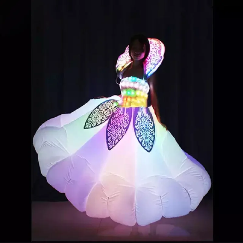 

Beautiful inflatable led dance costume, White inflatable stage woman dress inflatable skirt For show