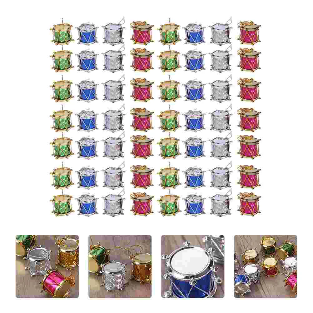 60 Pcs Mini Drum Hanging Decoration Christmas Snare Pendant for Xmas Decorations Drums Plastic Decorative