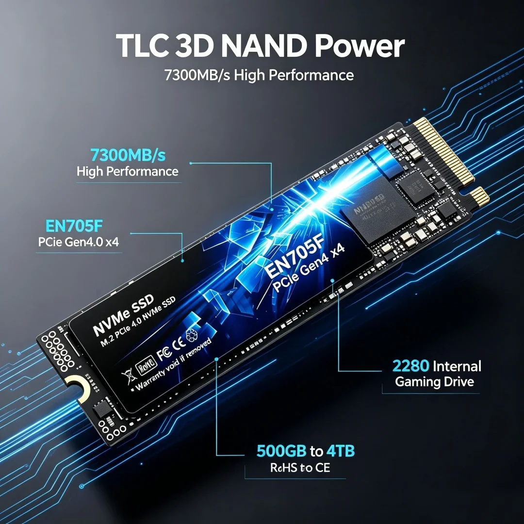 7300MB/s EN705F M2 PCIe4.0 NVMe SSD 500GB 1TB 2TB 2280 PCIe3.0 Hard Drive Solid State Drives Hdd Disk for Laptop Desktop PS5