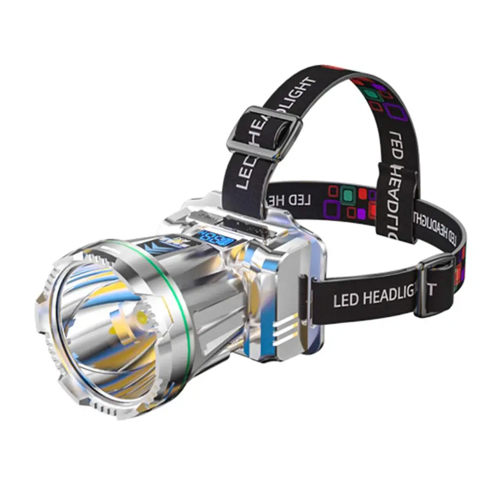 Lampada frontale impermeabile a lungo raggio con luce forte Lampada frontale con rilevamento della testa montata ultra luminosa Pesca notturna minerale Y8U6