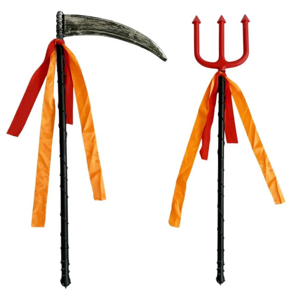 Adereços de Halloween brinquedos de plástico espadas mauxas foice da morte garfo demônio morte foice de três garfos