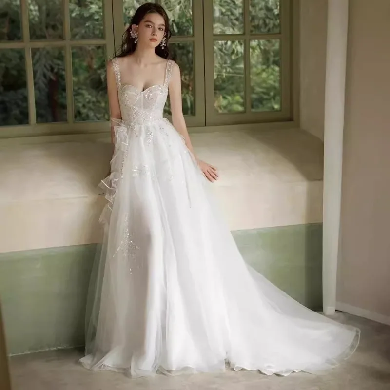 

French Style Camisole Light Wedding Dress for Women's Outings, Small Trailing Long Skirt, Summer New Style Wedding Dress