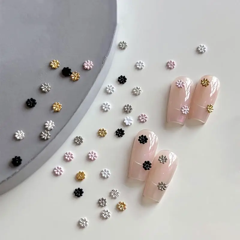 

10Pcs Gold Rhinestone Flower 3D Alloy Nail Charms Mini Flower Sparkling Gold Silver Floral Decorations Manicure Cool Charms