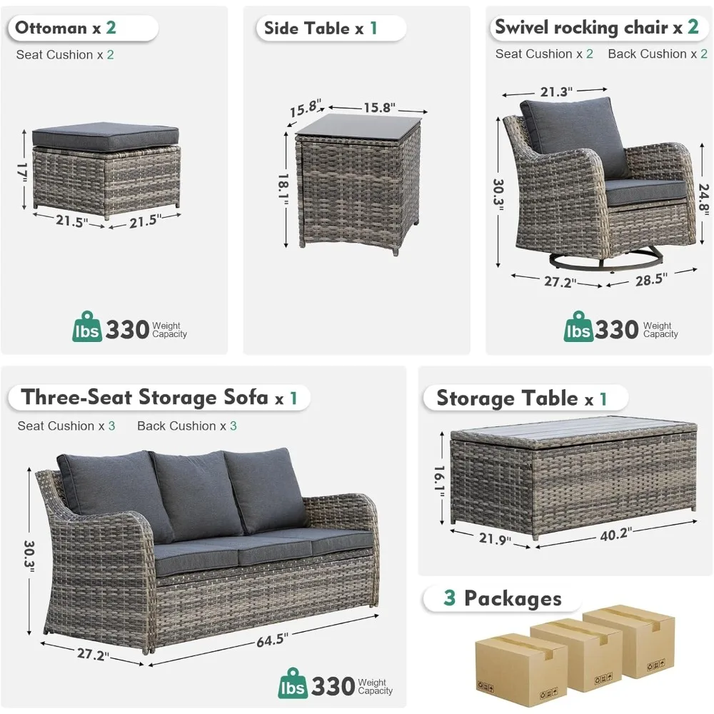 Outdoor Patio Furniture Set with Swivel Chair,7 Pieces Patio Conversation Set,Patio Sectional Furniture Set with 2 Swivel Rocker
