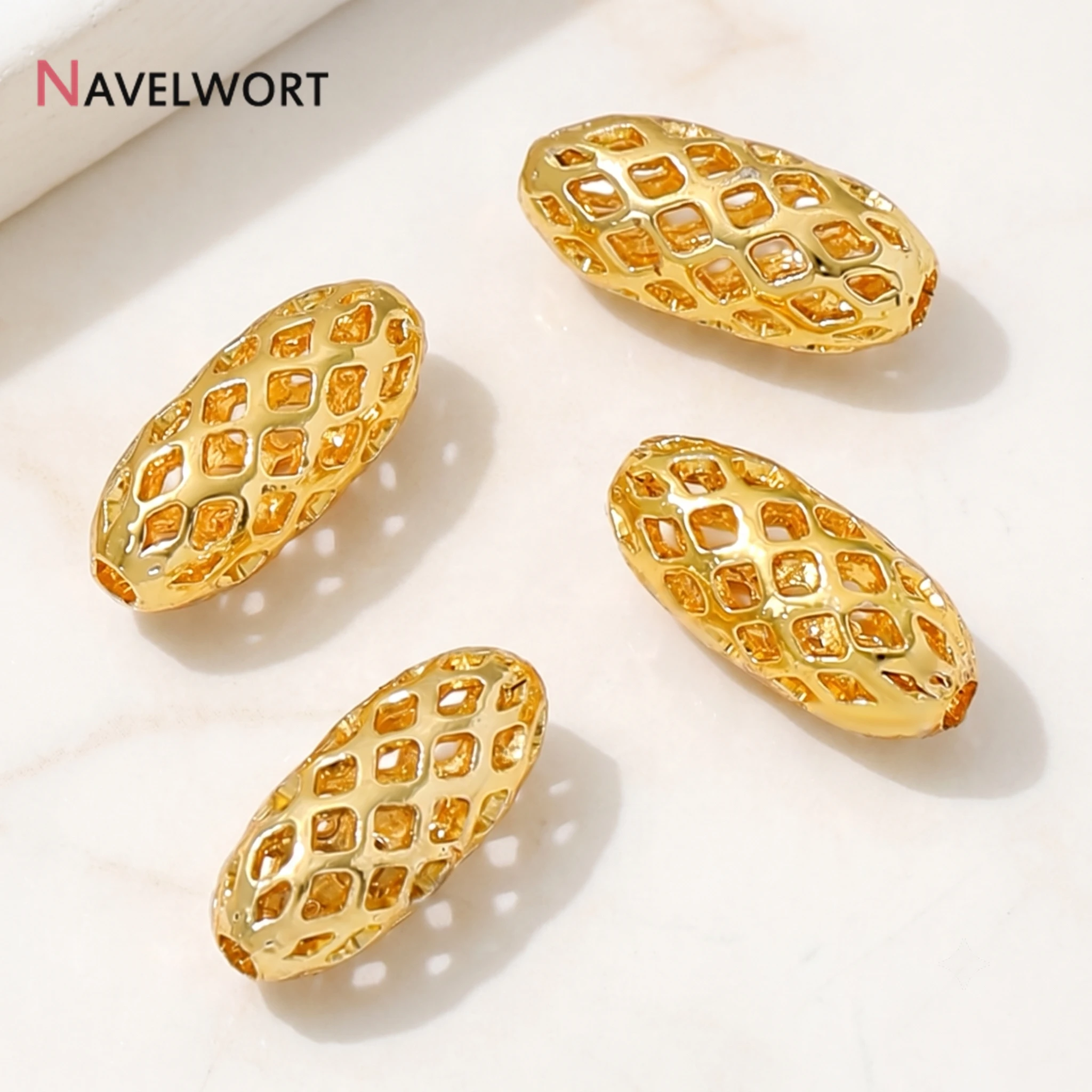 14K/18K Gold Plated Brass Metal Oval Spacer Beads,Beads Separator,For Bracelet Necklace Making Accessories DIY Jewelry Materials view 3