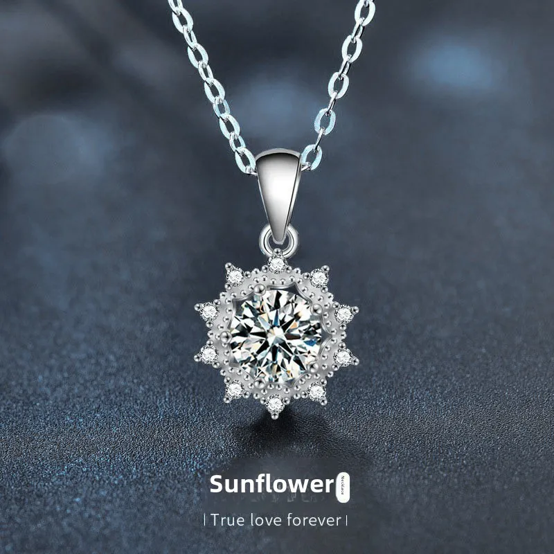 

Light luxury 925 sterling silver sunflower flower moissanite necklace for women, anniversary valentine's day gift