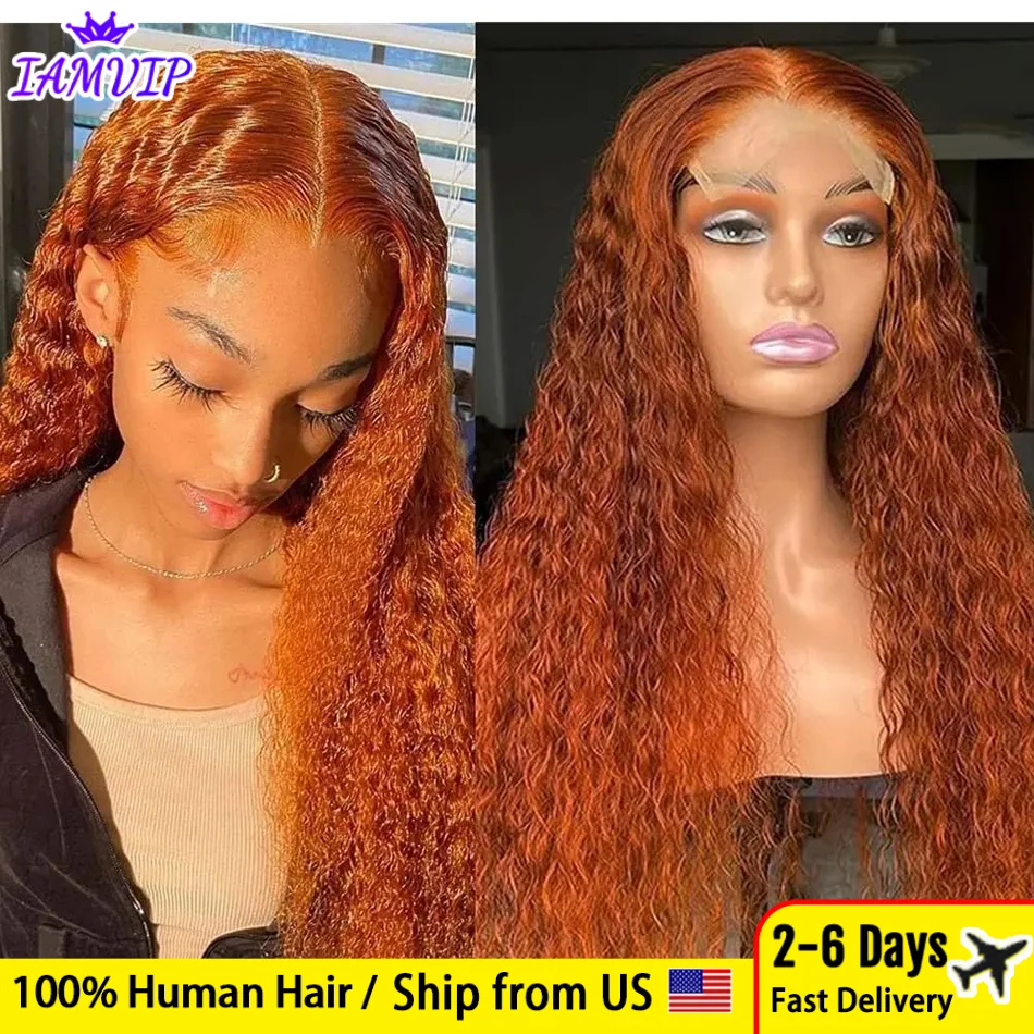 

Ginger Orange Water Wave #350 Colored 13x6 13x4 Transparent Lace Front Wig Deep Curly Wigs Pre Plucked Human Hair For Women