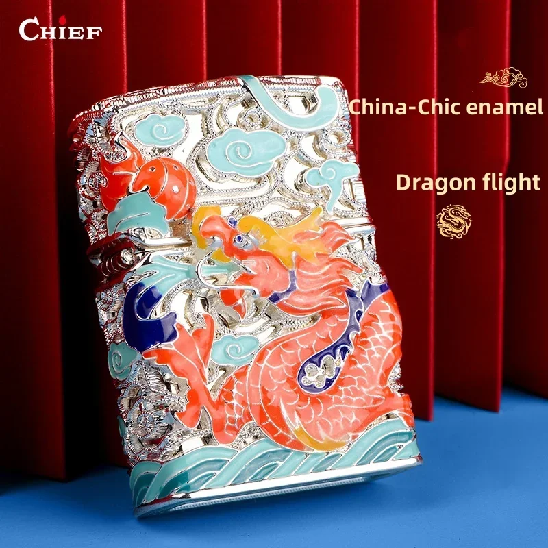 CFIEF Oriental China-Chic Longteng Sihai Lighter High grade Filigree Enamel Color Classic Retro Kerosene Lighter High End Gift