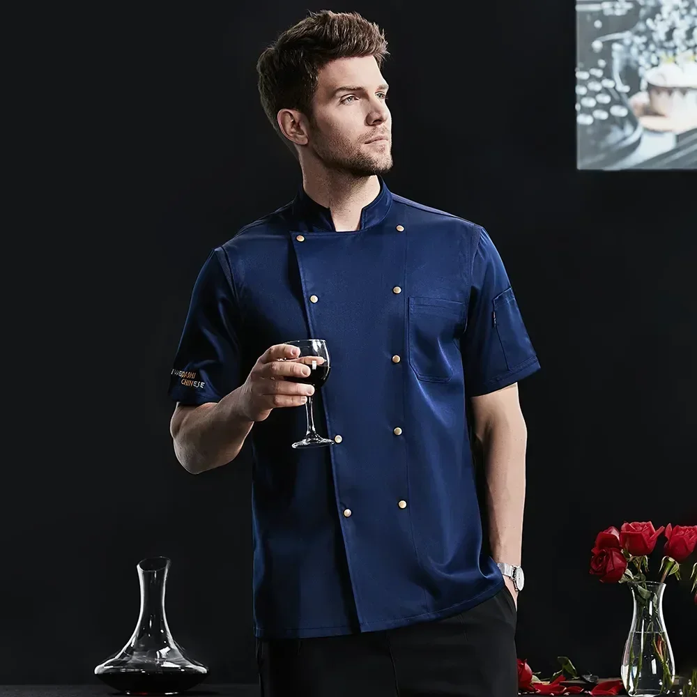 Restaurant Clothes White Shirt Uniform Breathable Short Blue Jackets Men Mesh Sleeve Coat Kitchen Chef Summer Cooker