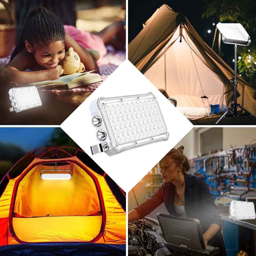 Tente de camping en plein air avec lumière LED, téléphone multifonctionnel, banque d\'alimentation sans fil, étanche IP66, lampe de poche d\'urgence,