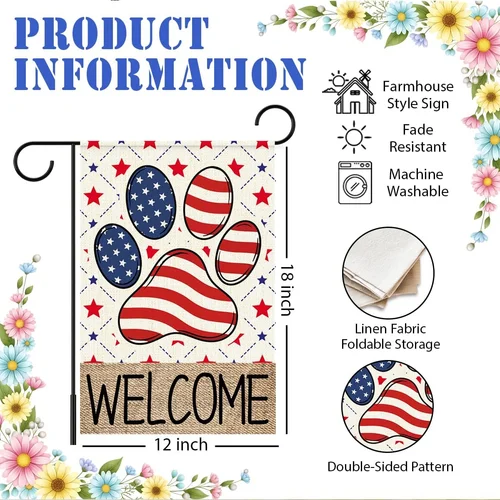 Independence Day Garden Flags for Outside,Dog Paw Welcome Garden Flag Yard Flags 711181799156 AAV hhz