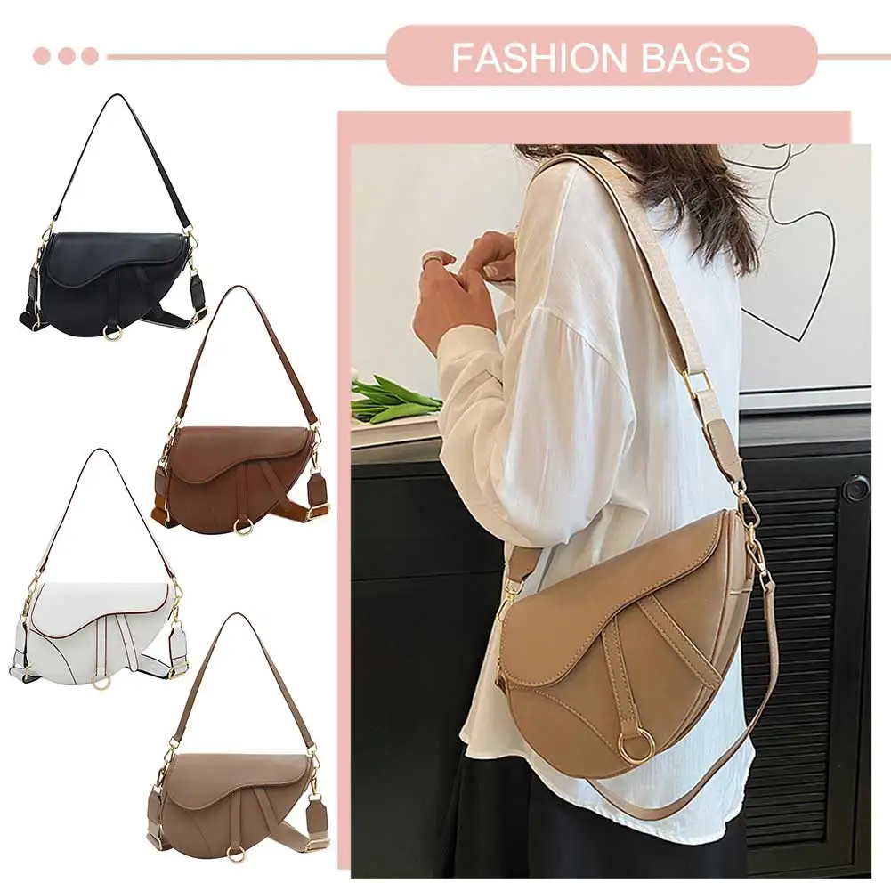 PU Leather Fashion Sling Bag Two Straps Women Mini Hobo Bag Large Capacity Saddle Shoulder Bag Stylish Satchel Bags Travel Bags