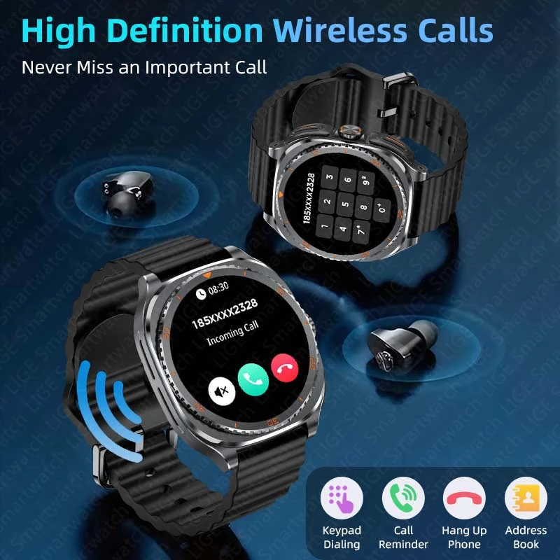 New Smart Watch with Wireless Earphones BT Call NFC 1.53