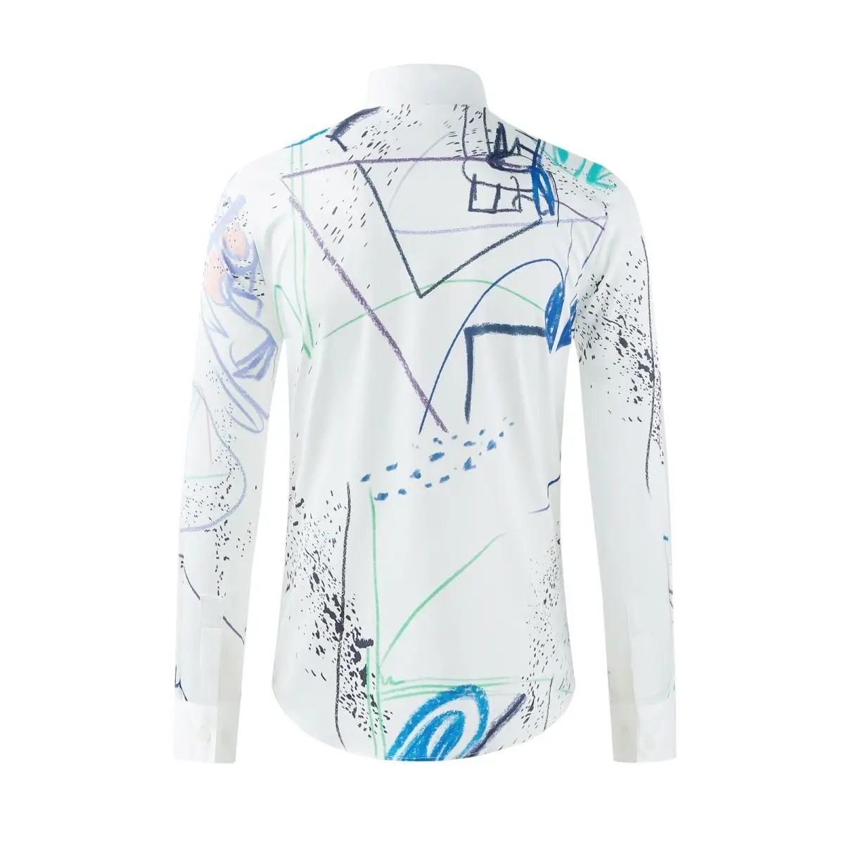 

Trendy New Hand-Painted Ink Splatter Geometric Print Shirt Men Slim Fit Stylish Casual