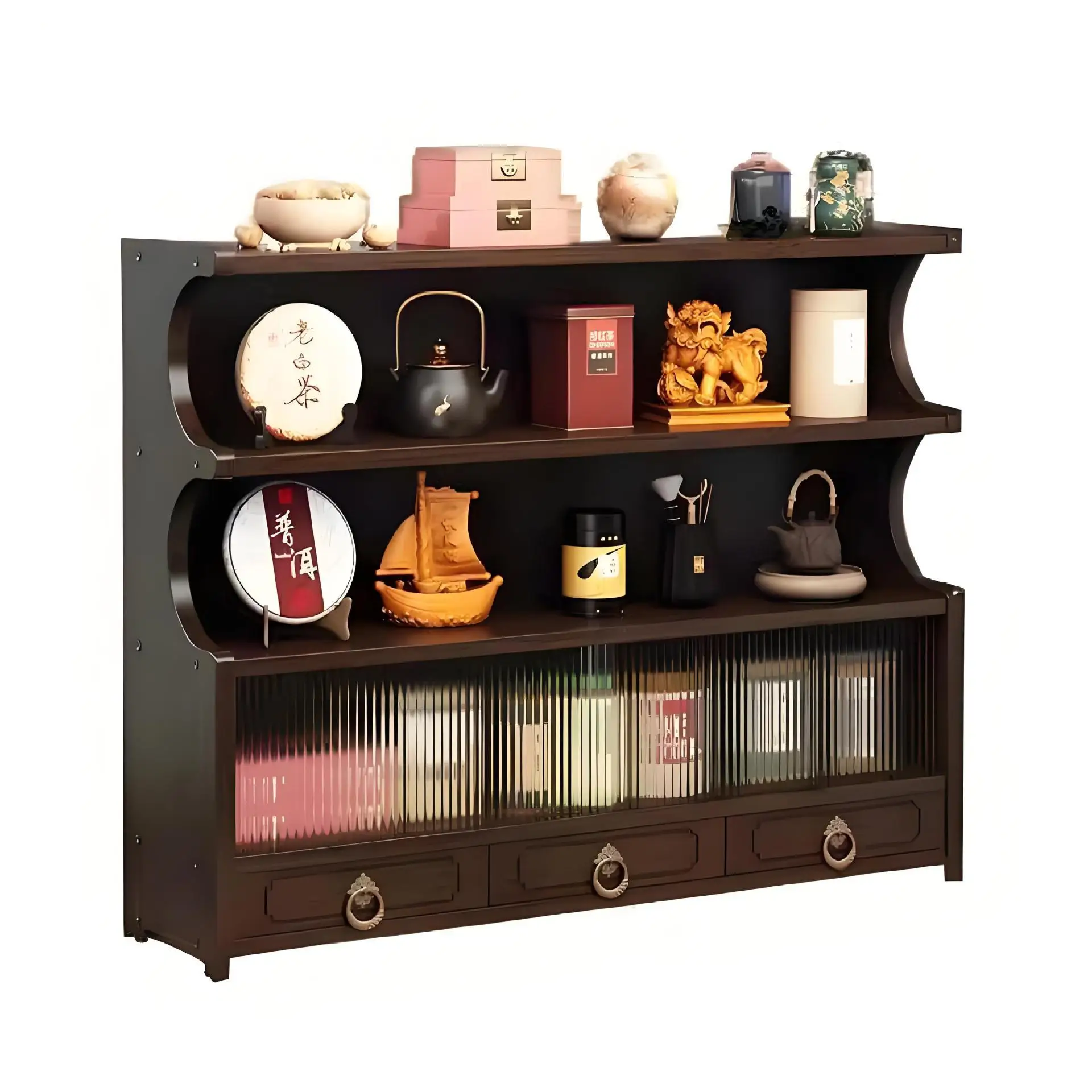 Shelf Household Living Room Tea Set Display Rack Dust-proof Study Storage Rack