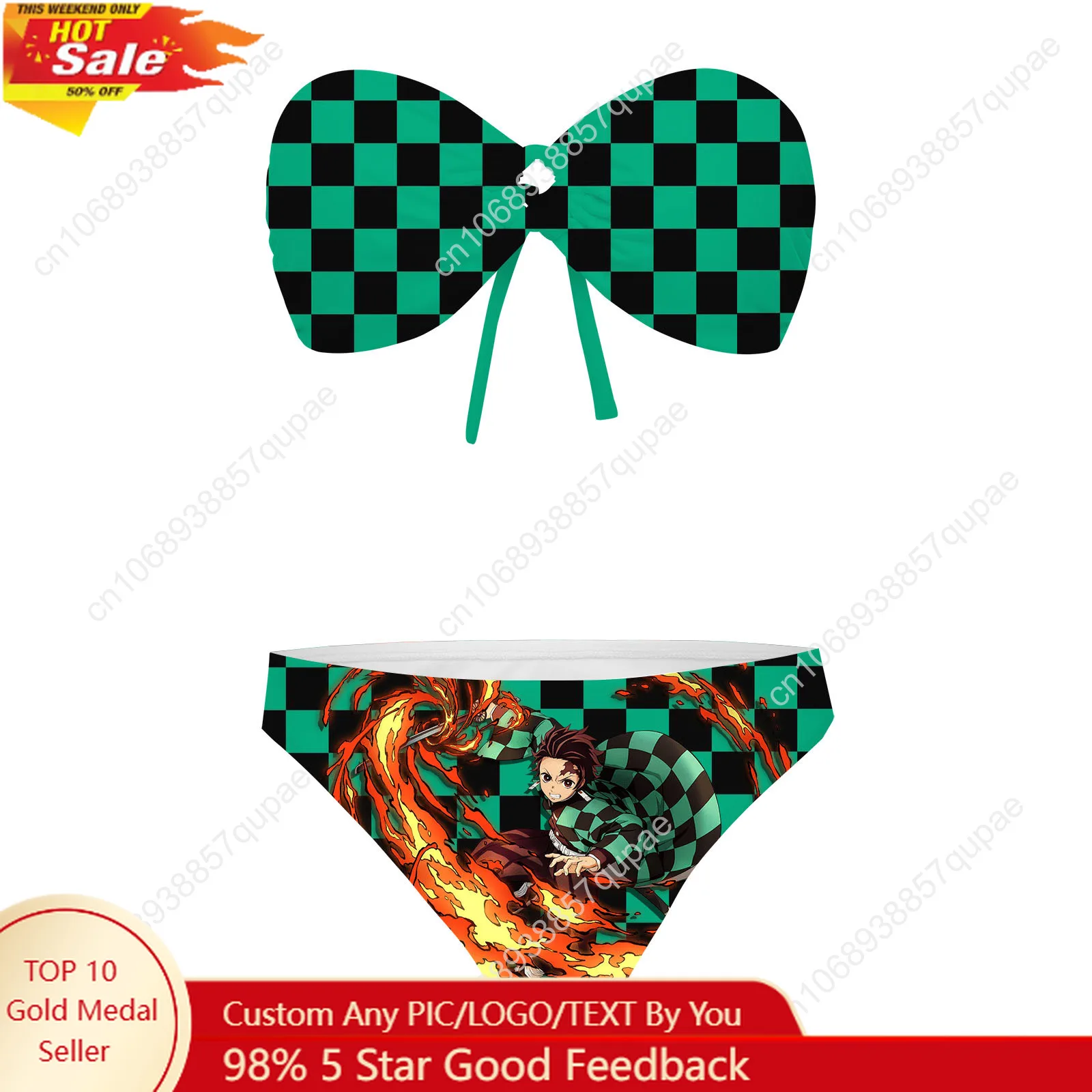 

Kimetsu No Yaiba Tanjiro Nezuko Strapless Swimsuit Womens Bathing Suits Fashion Swimwear Beach Sexy Bikini Customize Beachwear