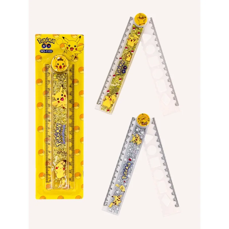 30cm Pikachu Folding Straight Ruler Stationery Student Cute Anime Measuring Tool Drawing Hourglass Rulers Kids School Supplies
