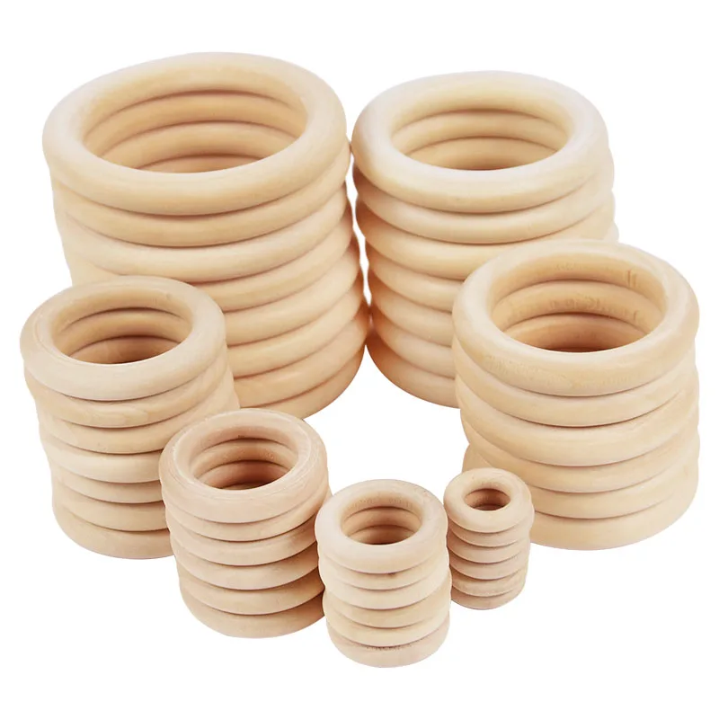 8-70mm Natural Wooden Rings Macrame Circle Ring DIY Crafts Wood Hoops Jewelry Decorative Connectors Making Tool