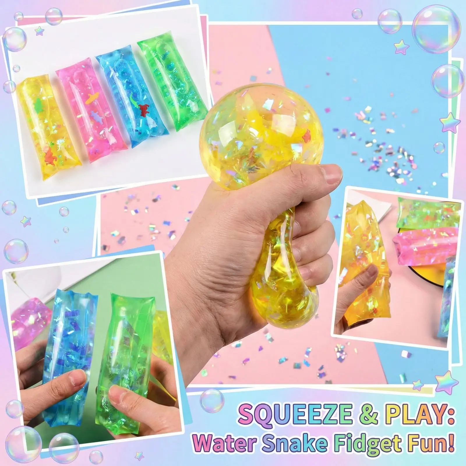 Colorful Random One Smooth Slippery Wiggly Stress Relief Toy with Confetti and Sea Creatures for Kids and Adults Fun Gifts