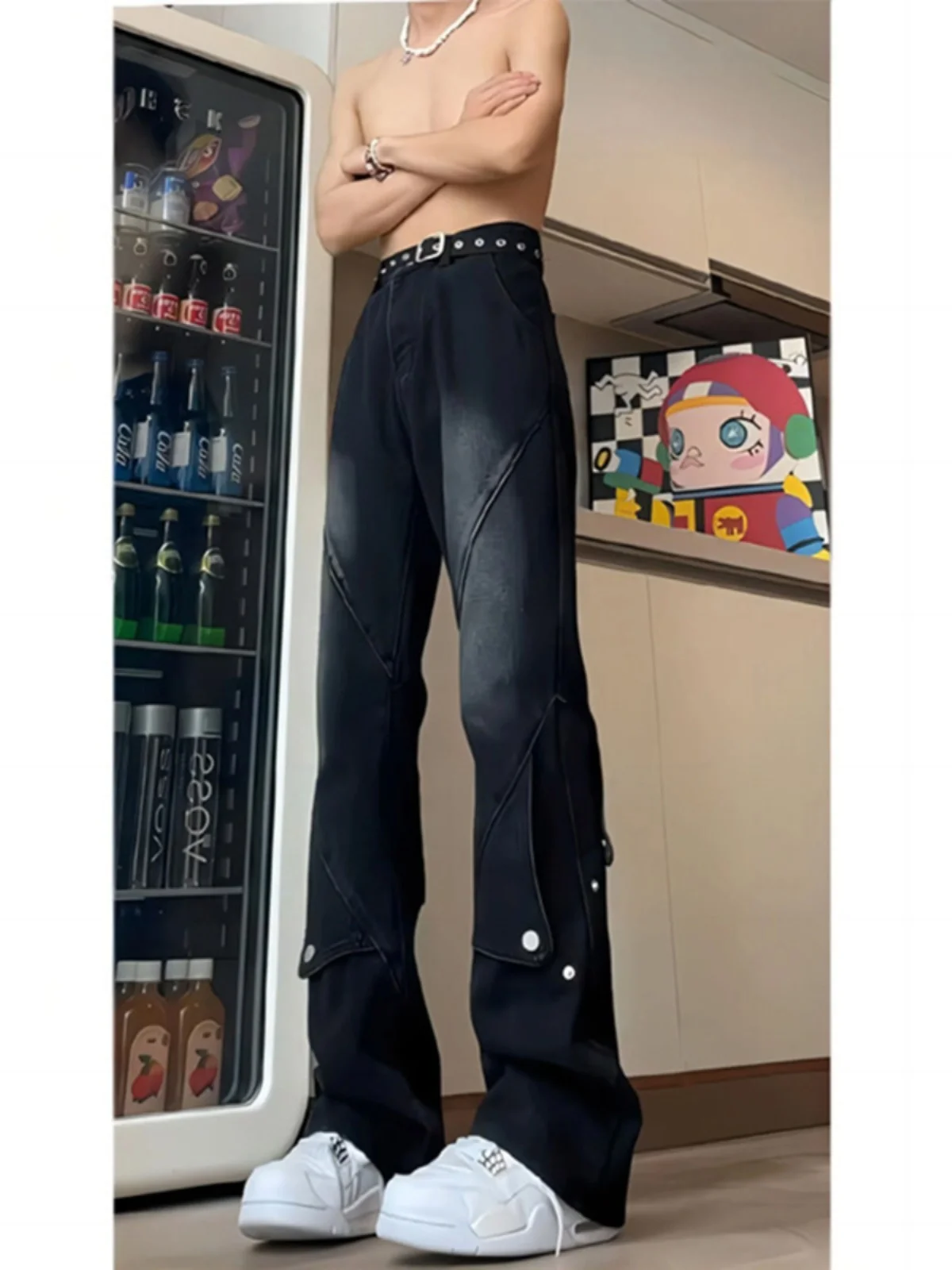 

Cleanfit Men's Summer Thin Knife Jeans High Waist Straight Leg Trousers Splicing Design Cotton Denim Youth Faion