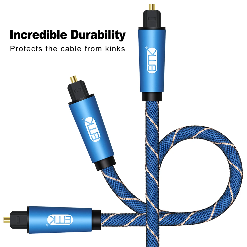 EMK Optical Audio Extension Cable Male to Female Toslink Cable Digital Sound SPDIF Fiber Optic Cord with Braided Jacket