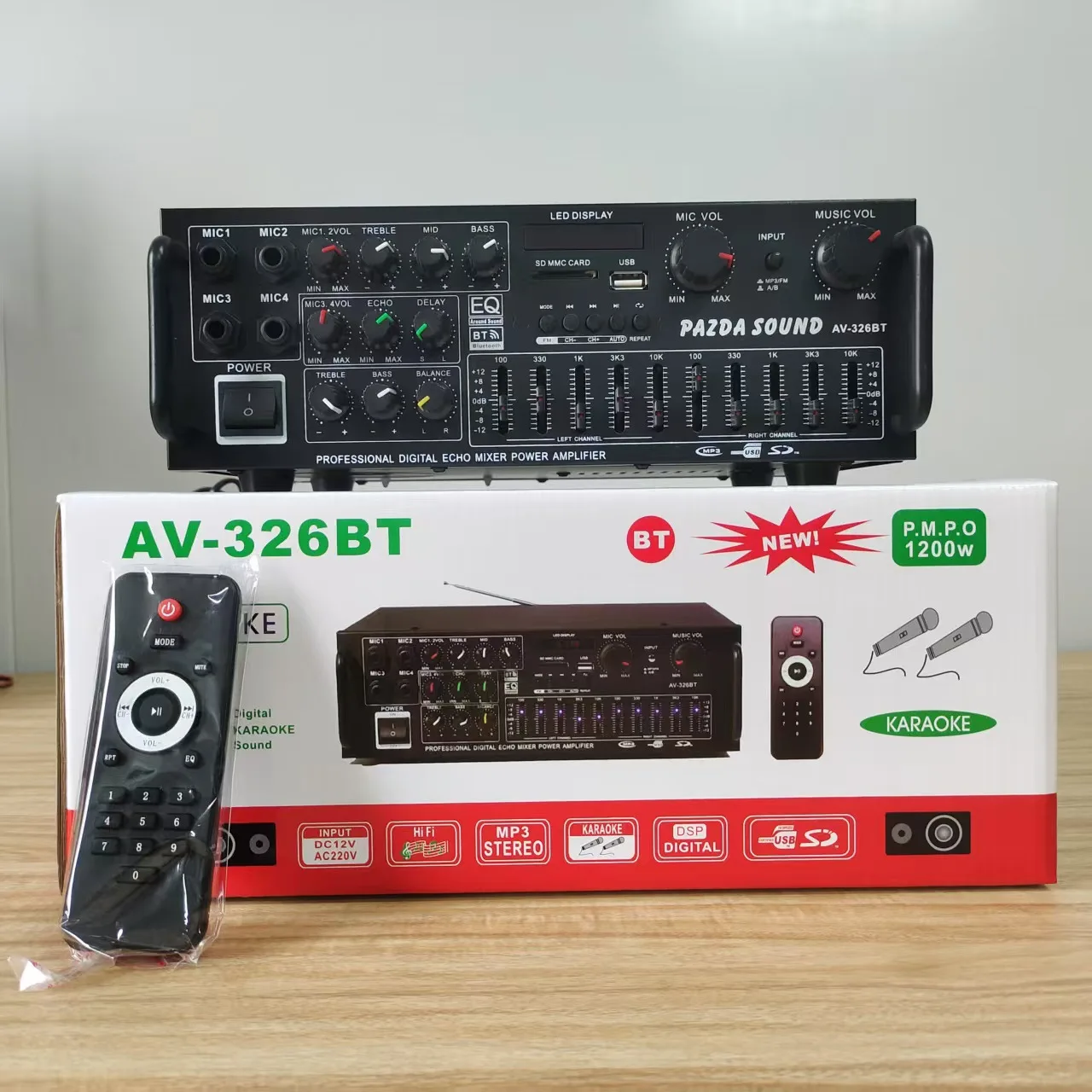 High-Power Household Power Amplifier, 12V/220V Dual-Use Bluetooth EQ Equalizer, Car Outdoor Karaoke Amplifier
