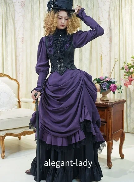 

Викторианские вечерние платья 18-го века. Винтажные бальные платья. Высокий вырез на пуговицах. Пышный подол. Платье эпохи Возрождения для ролевых игр.