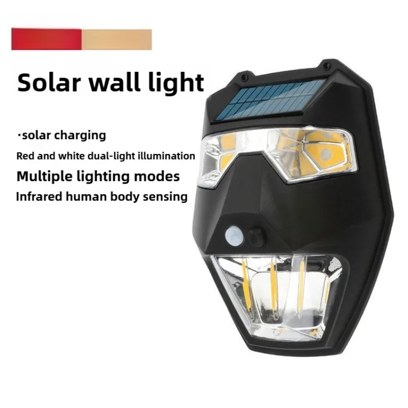 Home Solar-Powered Light with Motion Sensor - Tungsten Wall Lamp, Red Light Warning Function, Ideal for Garden, Garage