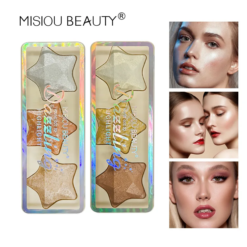 Five-pointed Star Light 3 Color Highlight Contouring Baked Powder Diamond Nose Shadow Highlight Blush Contouring Disc