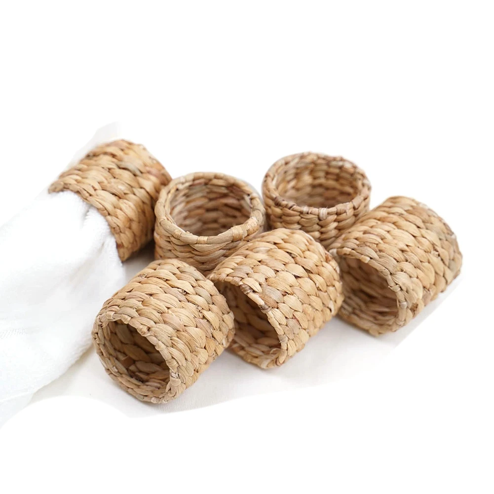 6Pcs Napkin Rings,Water Hyacinth Napkin Holder Rings - Rustic Napkin Rings for Birthday Party, Dinner Table Decoration