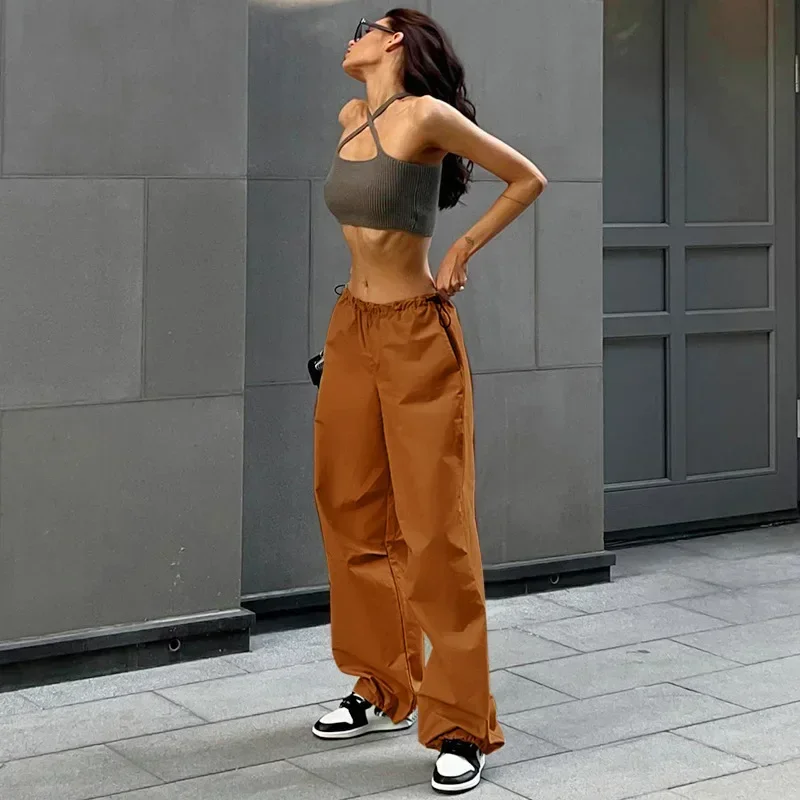 Korean Fashion Cargo Pants Women's Low Waist Baggy Joggers Trousers Y2k Japan Streetwear Wide Leg Sweatpants For Women