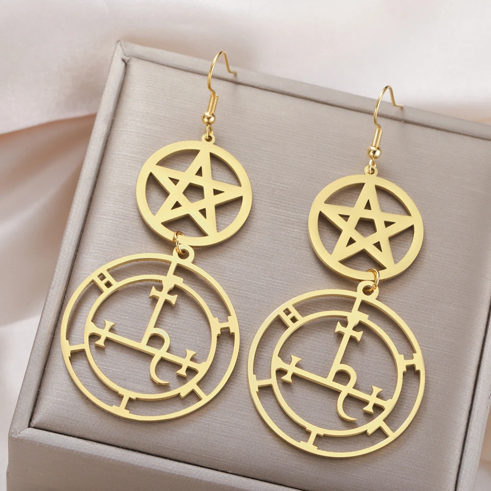 Dawapara Wheel of Hecate Pentagram Ohrringe Sigil of Lilith Mondgöttin Pentagramm Symbol Edelstahl Ohrringe Wicca Schmuck – Detail 13