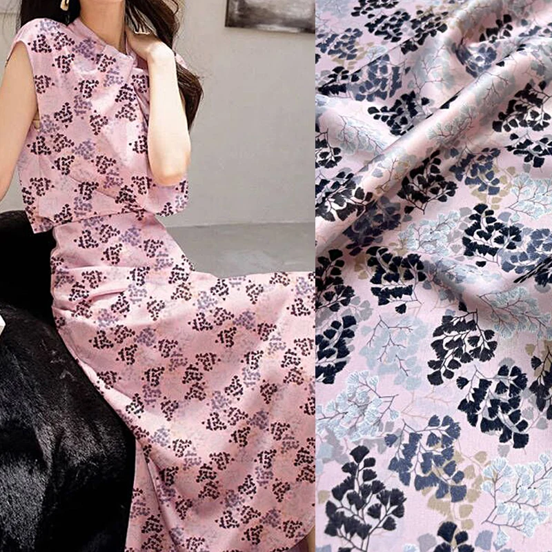 

Silk Satin Fabric with Print on Pink Design-140CM Width,20MM Thick,Stretch Soft Comfortable Fabric for Summer Dress Pants D1627