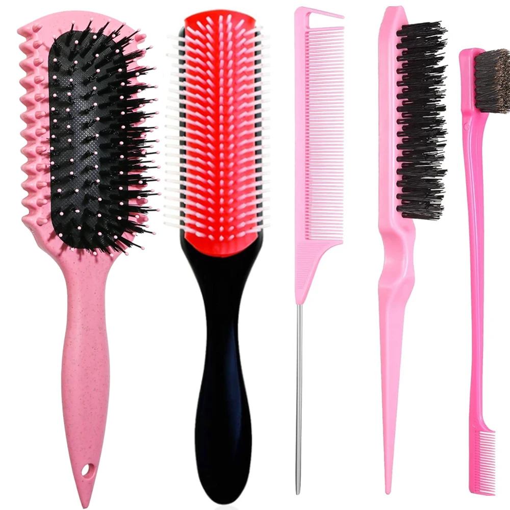 Curl Defining Brush, Curly Hair Brush Products With Slick Back Hair Brush Set Bristle Brush Edge Control Teasing Comb for women