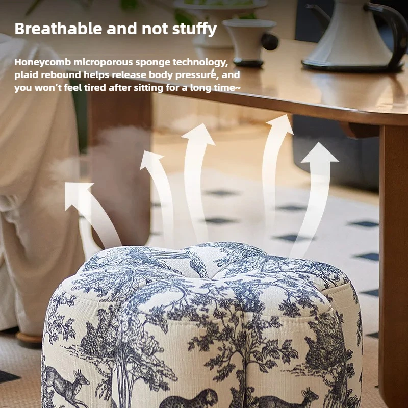 Velvet Swivel Stool with Wheels Round Pouf Ottoman Petal-shaped Stool Living Room Stylish Compact Footstool