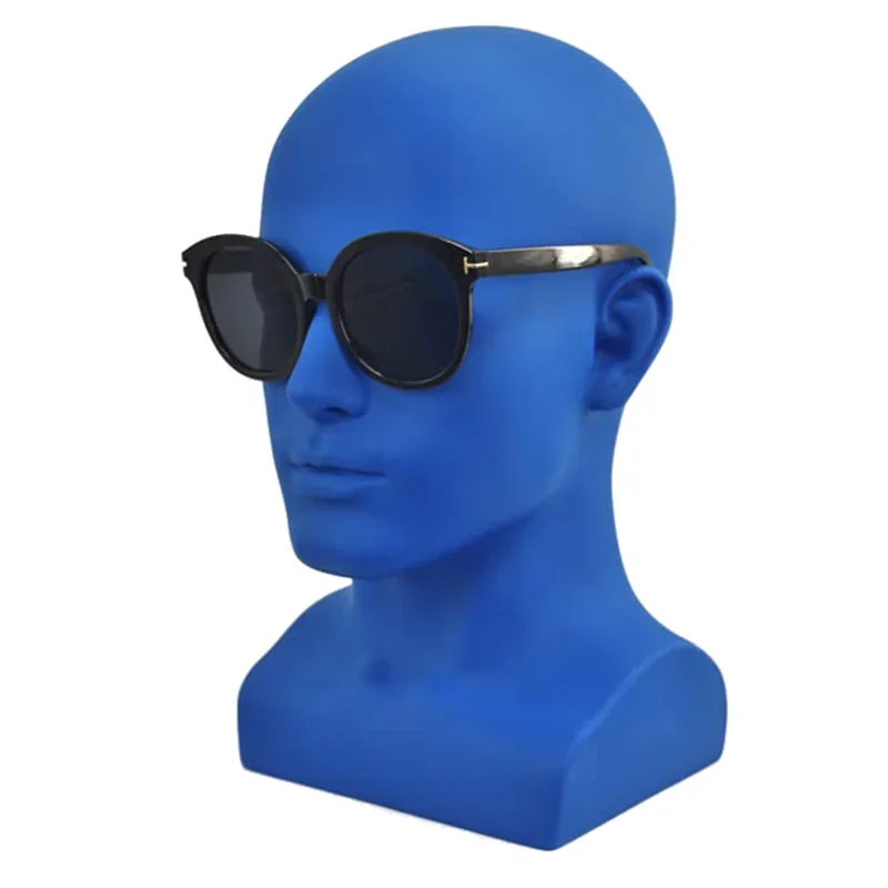 Profissional masculino manequim cabeça, display stand, fone de ouvido para perucas, chapéus, azul fosco