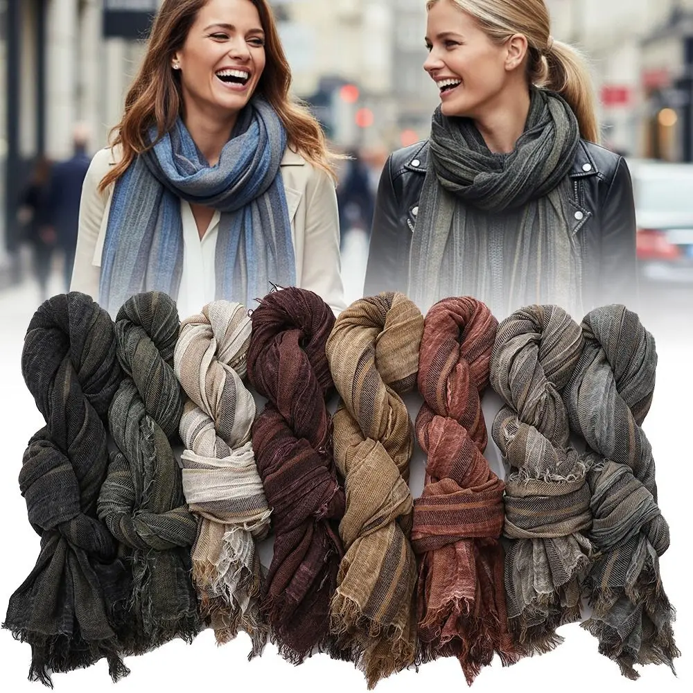 

Модный осенне-зимний хлопково-льняной шарф-платок в винтажном стиле, дизайнерский, люксовый, теплый, в полоску