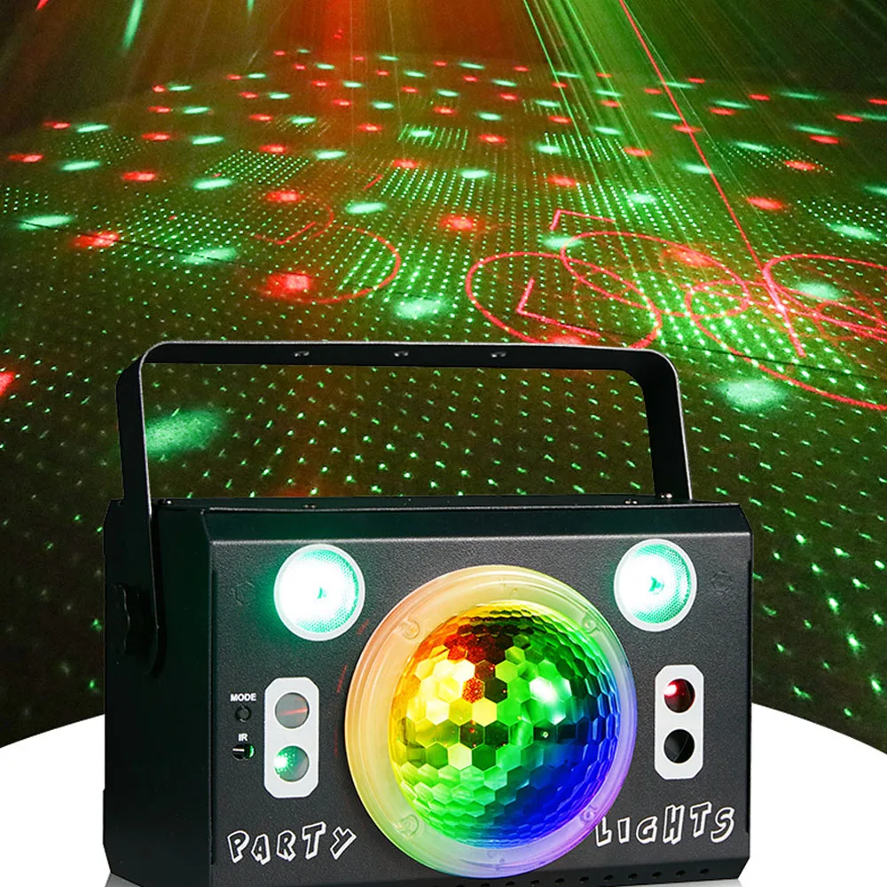 DJ Disco Magic Ball Light Red Green Laser Light Sound Activated LED Strobe Light Multifunction Remote Control Magic Ball Light