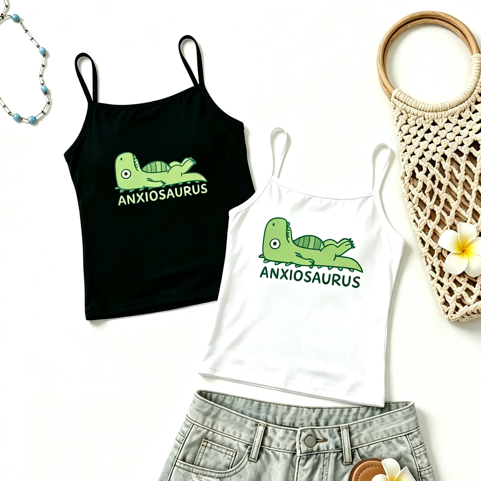 Funny Print Camisole Summer Animal Illustration Tank Top Quirky Sleeveless Vest Vacation Beach Wear Holiday Outfit Aesthetic