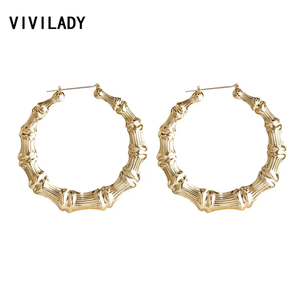 VIVILADY Punk Big Statement Bamboo Round Hoop Earrings Women Gold Color Basketball Wives Bijoux New Boho Jewelry Party Gift