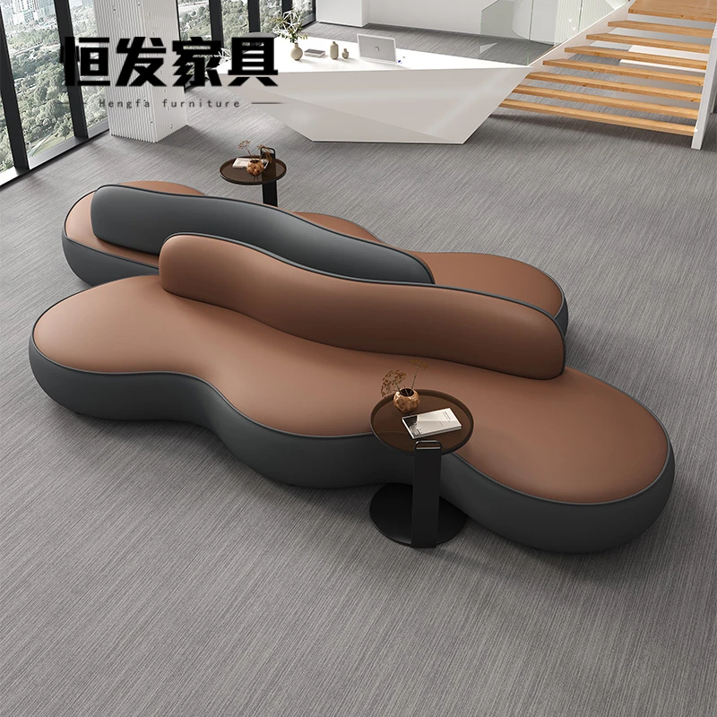 Nordic Company Negotiation Sofa Hotel Lobby Business Reception Meeting Rest Area Waiting PU Leather Sofa Office Furniture FYBS