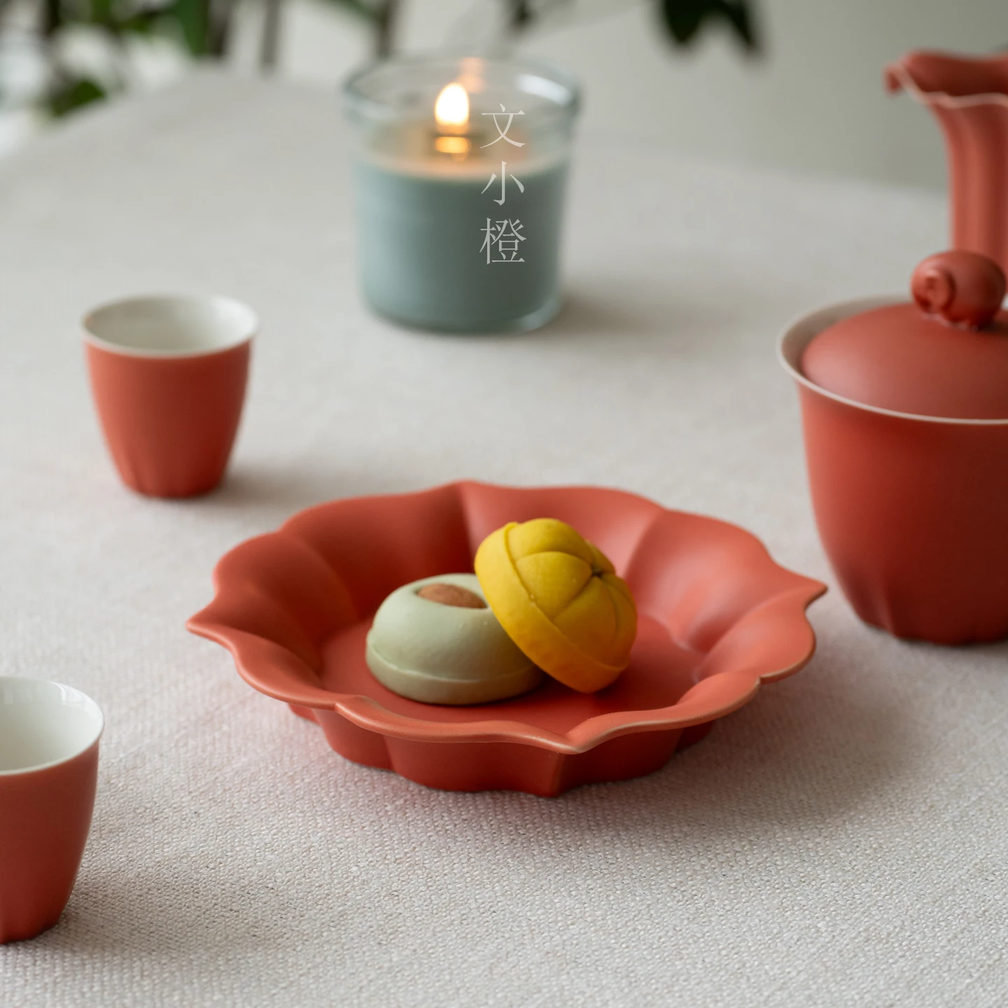 

Orange Porcelain Tea Tray Enaved Texture Gongfu Tea Accories Tea Pot Tray Tea Sna Plate Minor Defects Cerc Tea Set